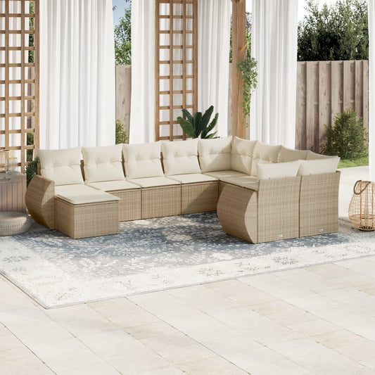 10-tlg. Garten-Sofagarnitur mit Kissen Beige Poly Rattan - Pazzar.ch