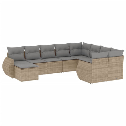 10-tlg. Garten-Sofagarnitur mit Kissen Beige Poly Rattan - Pazzar.ch