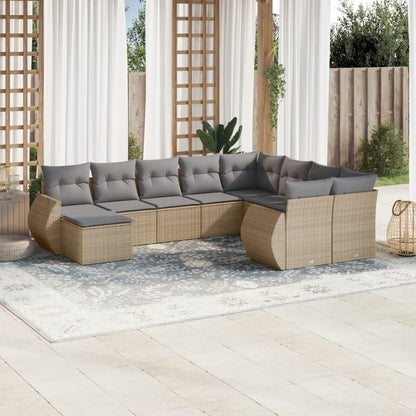 10-tlg. Garten-Sofagarnitur mit Kissen Beige Poly Rattan - Pazzar.ch