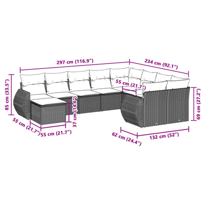 10-tlg. Garten-Sofagarnitur mit Kissen Hellgrau Poly Rattan - Pazzar.ch