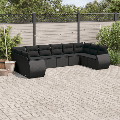 10-tlg. Garten-Sofagarnitur mit Kissen Schwarz Poly Rattan - Pazzar.ch