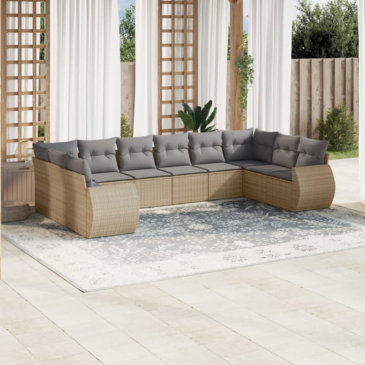 10-tlg. Garten-Sofagarnitur mit Kissen Beige Poly Rattan - Pazzar.ch