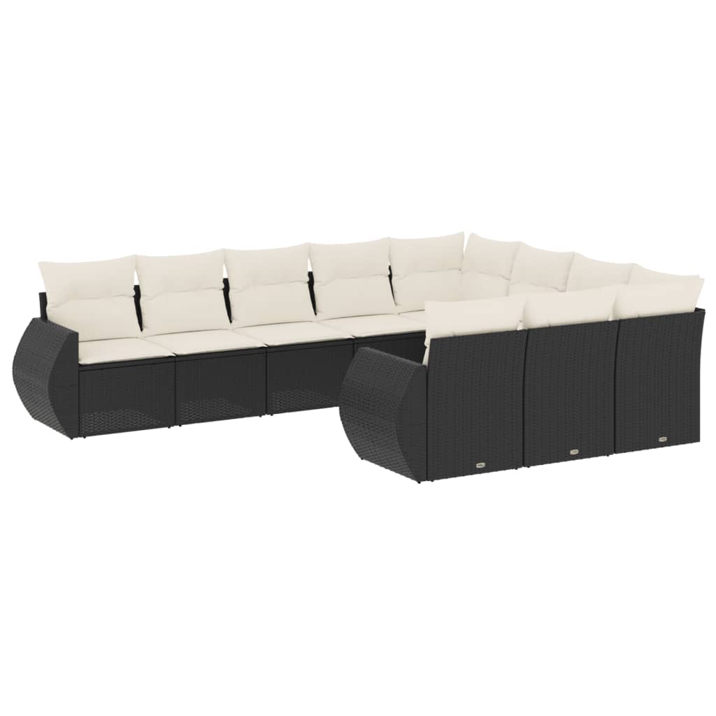 10-tlg. Garten-Sofagarnitur mit Kissen Schwarz Poly Rattan - Pazzar.ch