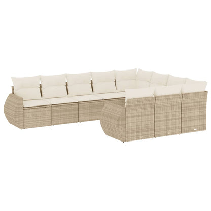 10-tlg. Garten-Sofagarnitur mit Kissen Beige Poly Rattan - Pazzar.ch