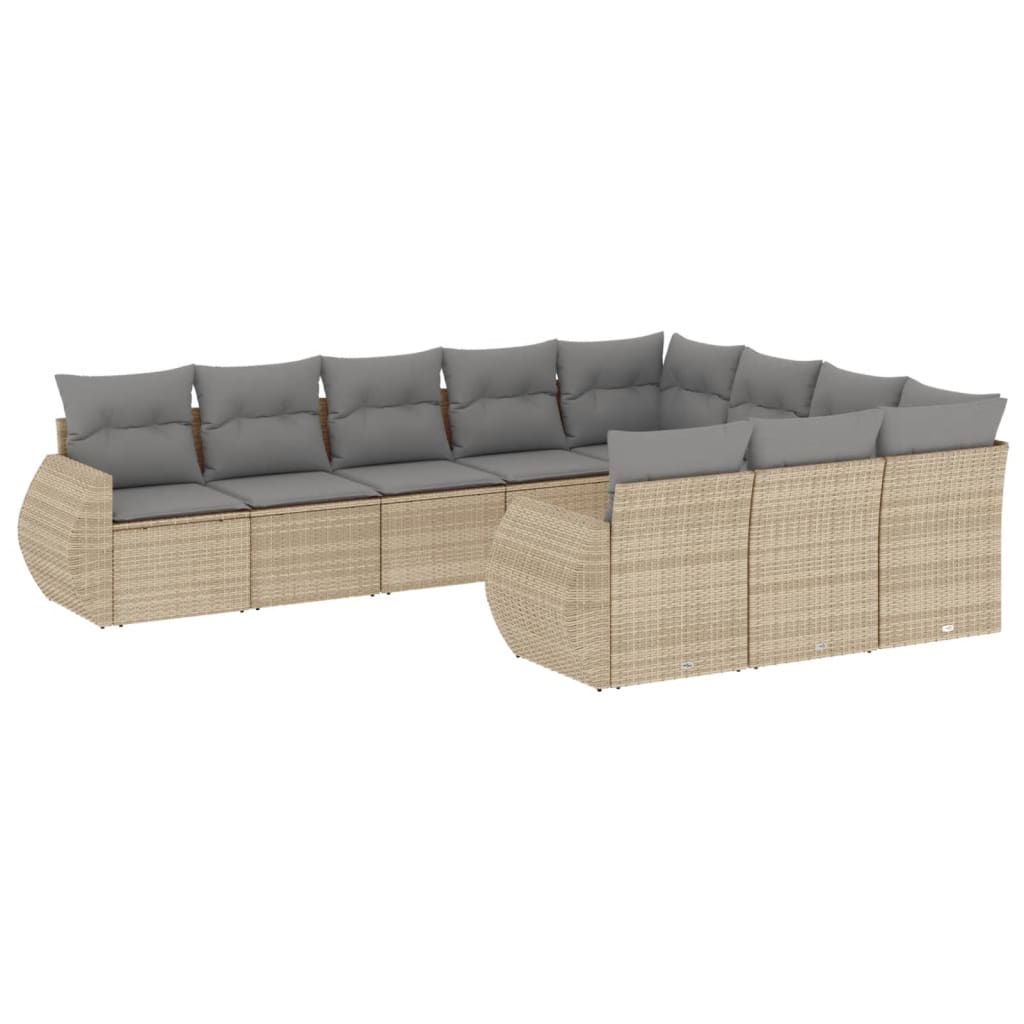 10-tlg. Garten-Sofagarnitur mit Kissen Beige Poly Rattan - Pazzar.ch