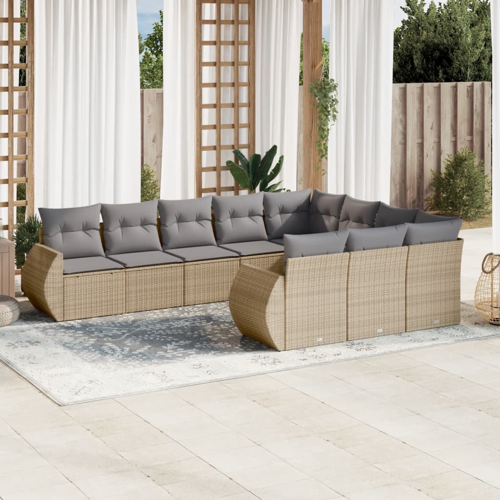 10-tlg. Garten-Sofagarnitur mit Kissen Beige Poly Rattan - Pazzar.ch