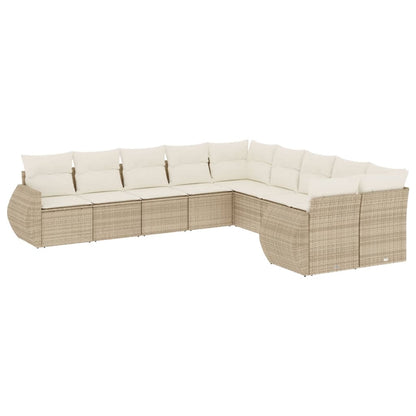 10-tlg. Garten-Sofagarnitur mit Kissen Beige Poly Rattan - Pazzar.ch