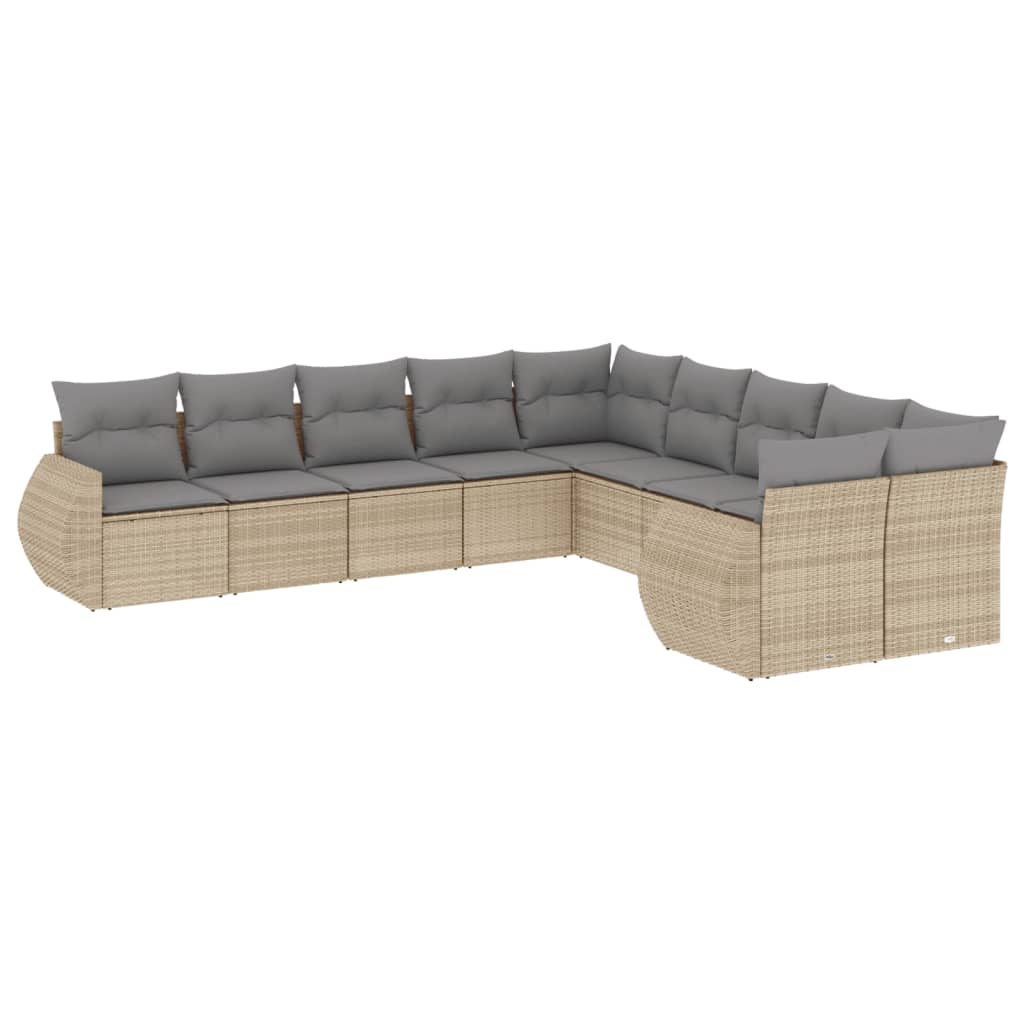 10-tlg. Garten-Sofagarnitur mit Kissen Beige Poly Rattan - Pazzar.ch