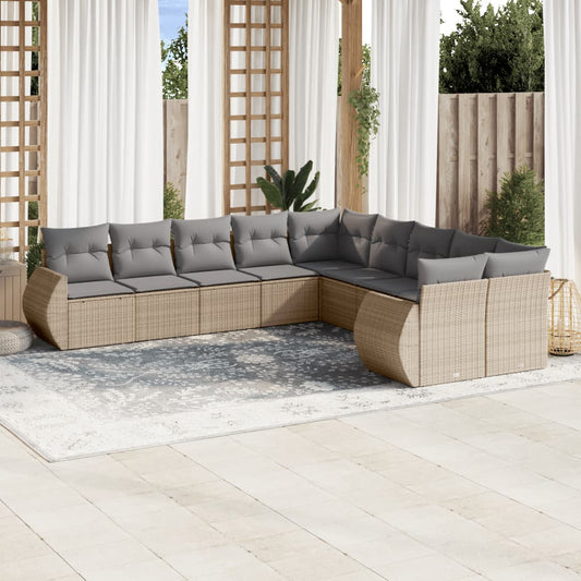 10-tlg. Garten-Sofagarnitur mit Kissen Beige Poly Rattan - Pazzar.ch