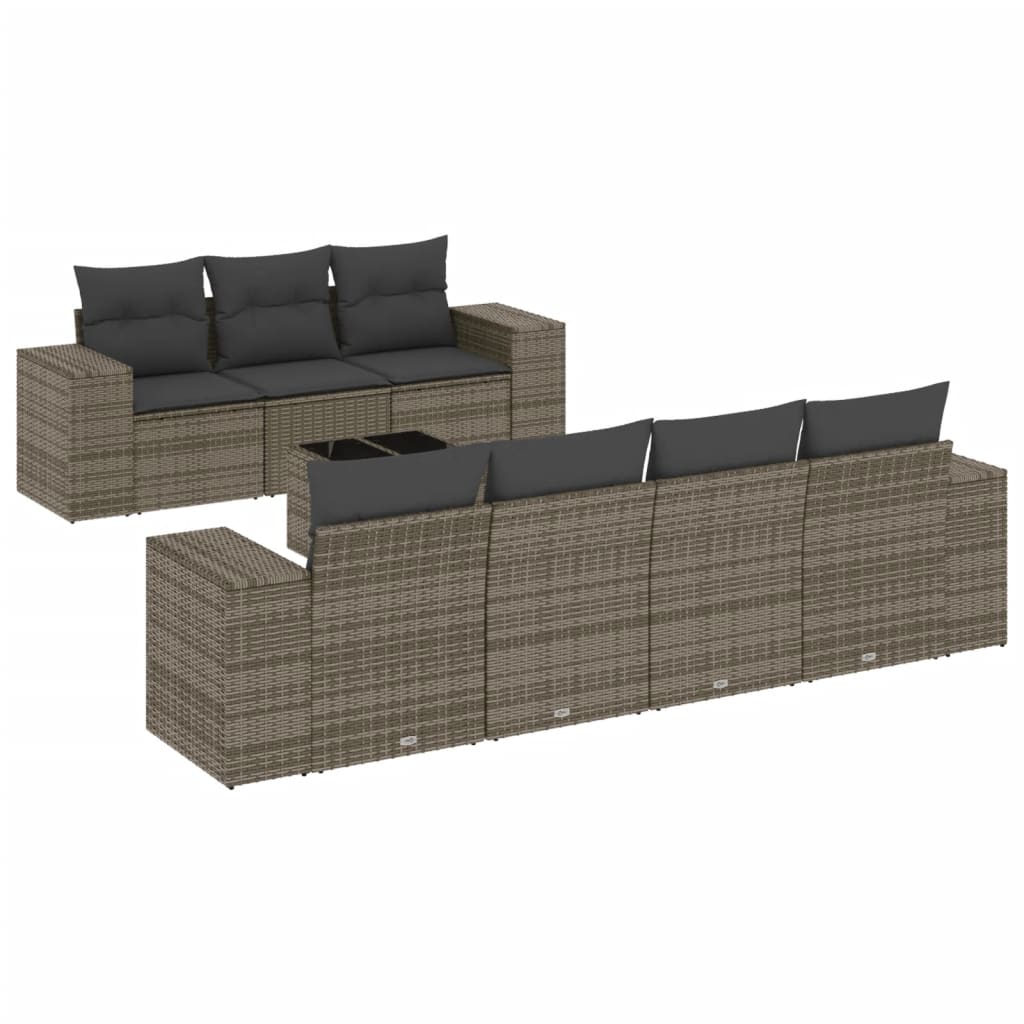 8-tlg. Garten-Sofagarnitur mit Kissen Grau Poly Rattan - Pazzar.ch