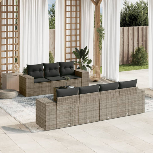 8-tlg. Garten-Sofagarnitur mit Kissen Grau Poly Rattan - Pazzar.ch