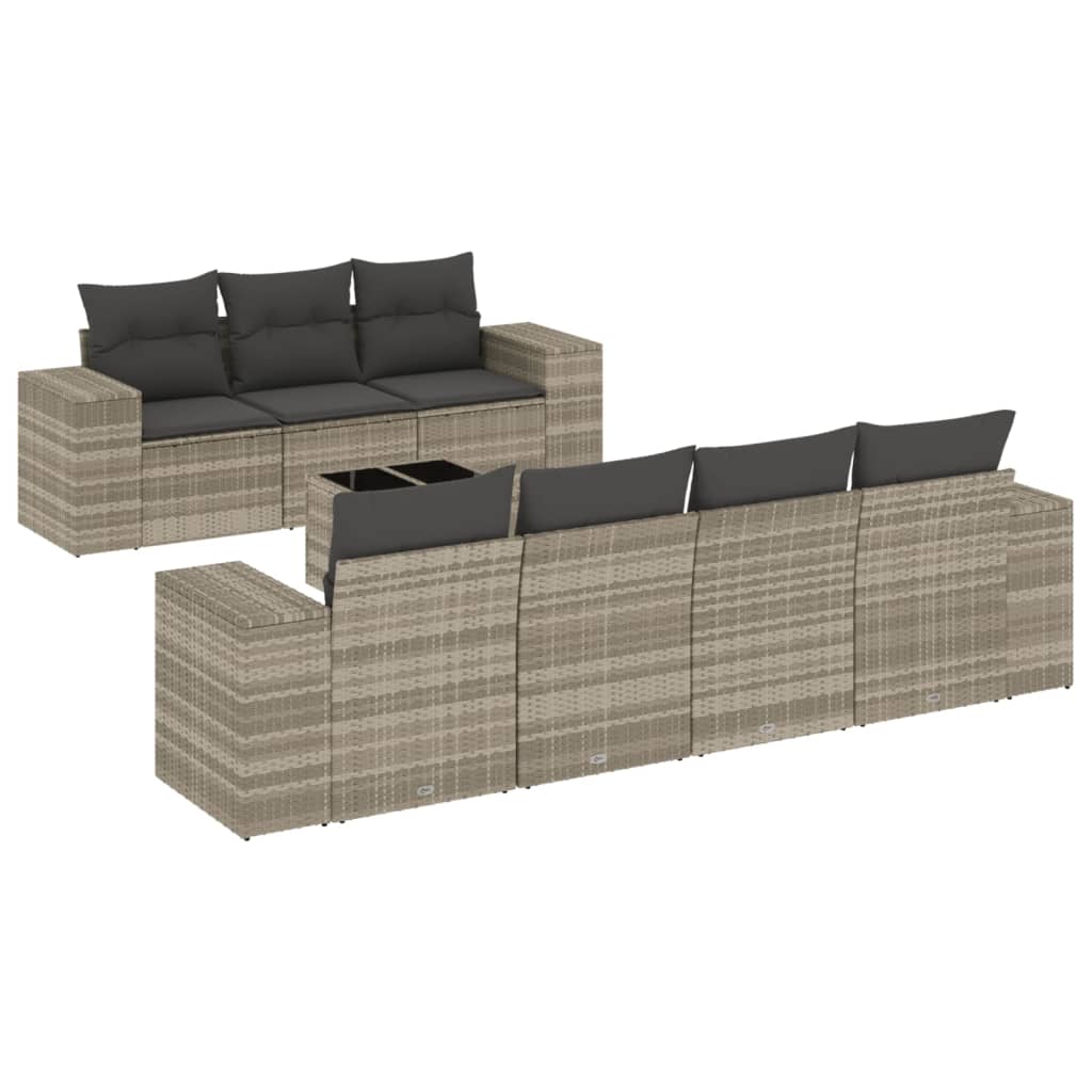 8-tlg. Garten-Sofagarnitur mit Kissen Hellgrau Poly Rattan - Pazzar.ch