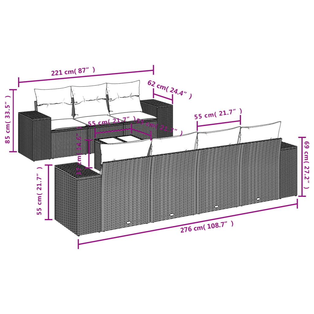 8-tlg. Garten-Sofagarnitur mit Kissen Hellgrau Poly Rattan - Pazzar.ch