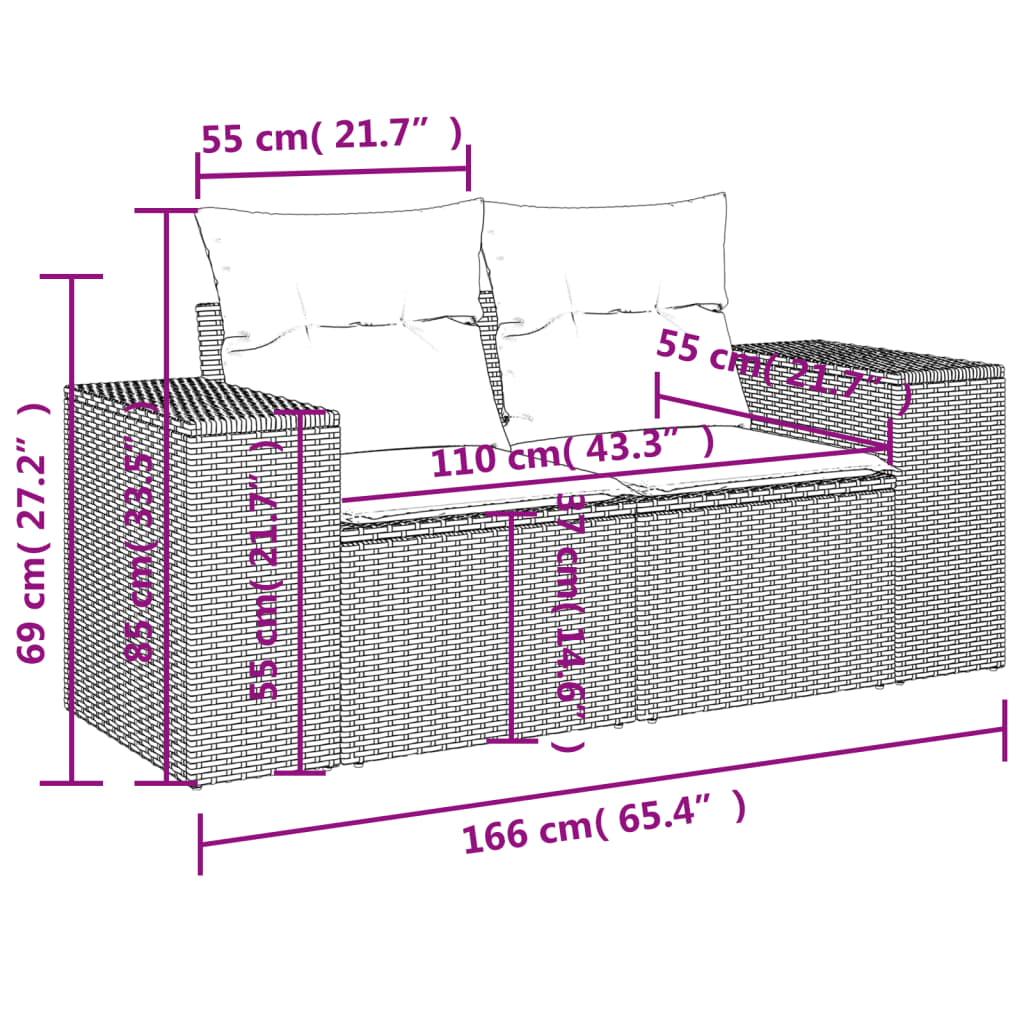 8-tlg. Garten-Sofagarnitur mit Kissen Hellgrau Poly Rattan - Pazzar.ch