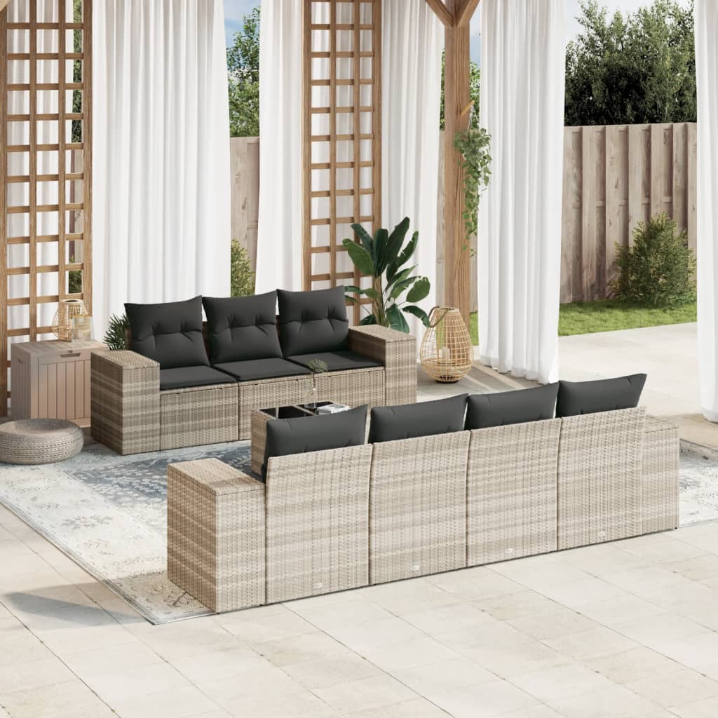 8-tlg. Garten-Sofagarnitur mit Kissen Hellgrau Poly Rattan - Pazzar.ch