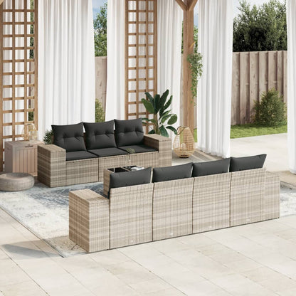 8-tlg. Garten-Sofagarnitur mit Kissen Hellgrau Poly Rattan - Pazzar.ch