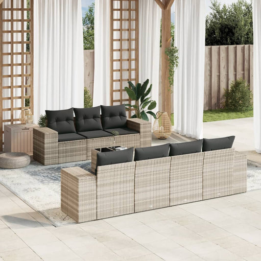 8-tlg. Garten-Sofagarnitur mit Kissen Hellgrau Poly Rattan - Pazzar.ch