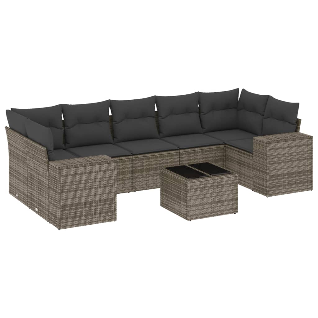 8-tlg. Garten-Sofagarnitur mit Kissen Grau Poly Rattan - Pazzar.ch