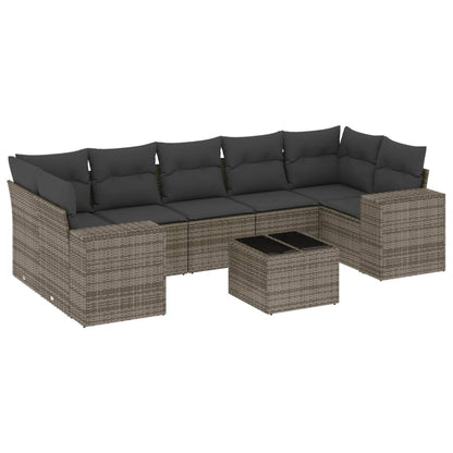 8-tlg. Garten-Sofagarnitur mit Kissen Grau Poly Rattan - Pazzar.ch