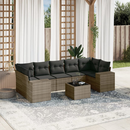 8-tlg. Garten-Sofagarnitur mit Kissen Grau Poly Rattan - Pazzar.ch