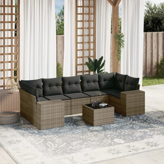 8-tlg. Garten-Sofagarnitur mit Kissen Grau Poly Rattan - Pazzar.ch