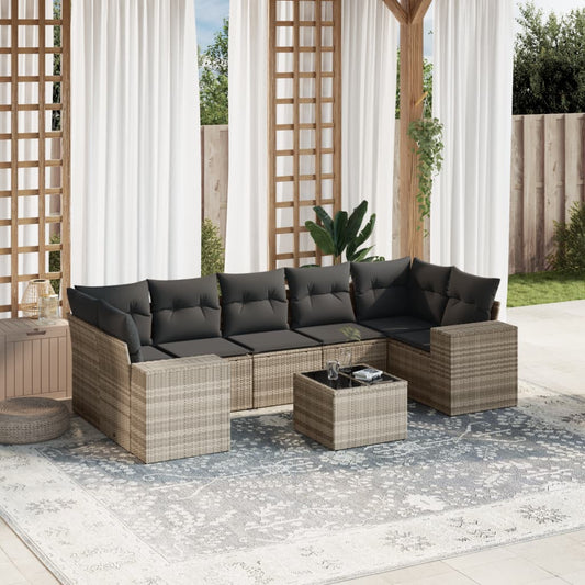 8-tlg. Garten-Sofagarnitur mit Kissen Hellgrau Poly Rattan - Pazzar.ch