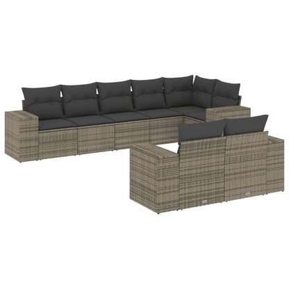 8-tlg. Garten-Sofagarnitur mit Kissen Grau Poly Rattan - Pazzar.ch