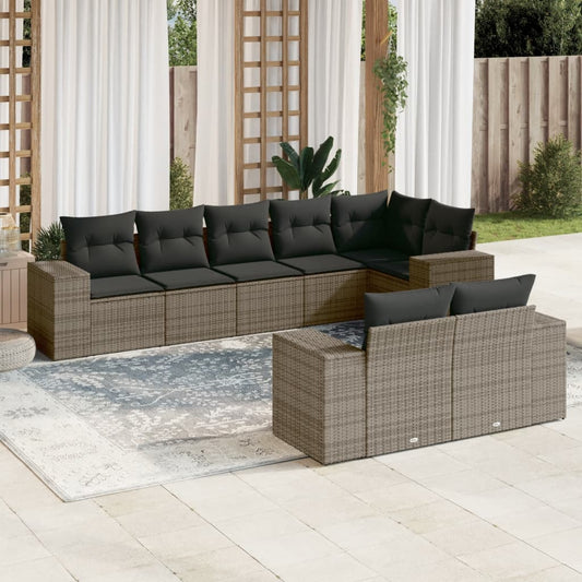 8-tlg. Garten-Sofagarnitur mit Kissen Grau Poly Rattan - Pazzar.ch