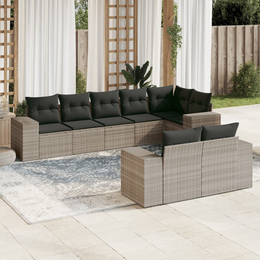 8-tlg. Garten-Sofagarnitur mit Kissen Hellgrau Poly Rattan - Pazzar.ch