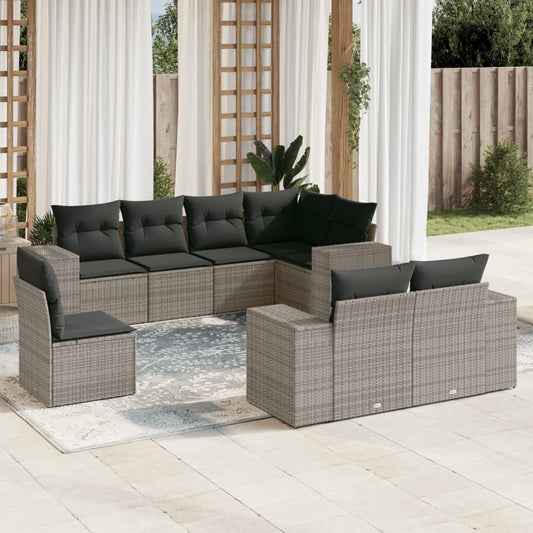 8-tlg. Garten-Sofagarnitur mit Kissen Grau Poly Rattan - Pazzar.ch