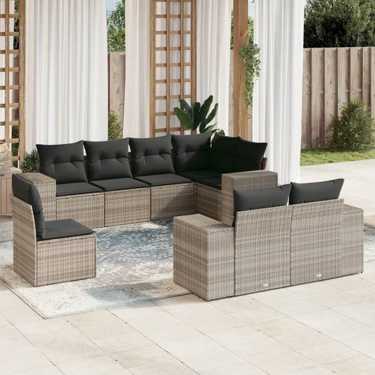 8-tlg. Garten-Sofagarnitur mit Kissen Hellgrau Poly Rattan - Pazzar.ch