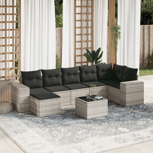8-tlg. Garten-Sofagarnitur mit Kissen Hellgrau Poly Rattan - Pazzar.ch
