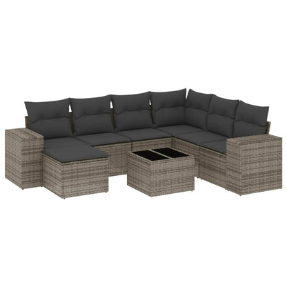 8-tlg. Garten-Sofagarnitur mit Kissen Grau Poly Rattan - Pazzar.ch