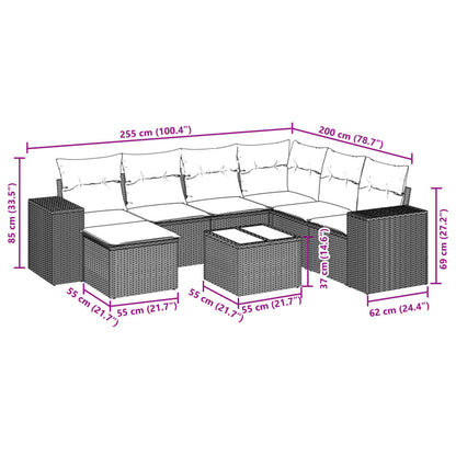 8-tlg. Garten-Sofagarnitur mit Kissen Grau Poly Rattan - Pazzar.ch