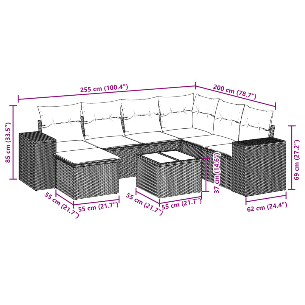 8-tlg. Garten-Sofagarnitur mit Kissen Hellgrau Poly Rattan - Pazzar.ch