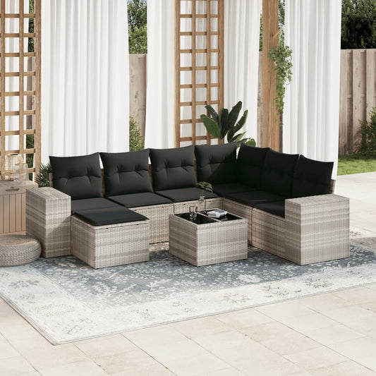 8-tlg. Garten-Sofagarnitur mit Kissen Hellgrau Poly Rattan - Pazzar.ch