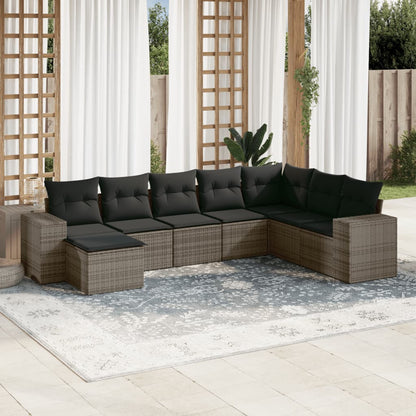 8-tlg. Garten-Sofagarnitur mit Kissen Grau Poly Rattan - Pazzar.ch