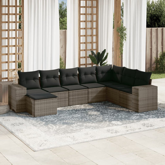 8-tlg. Garten-Sofagarnitur mit Kissen Grau Poly Rattan - Pazzar.ch