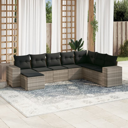 8-tlg. Garten-Sofagarnitur mit Kissen Hellgrau Poly Rattan - Pazzar.ch