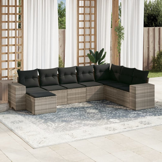 8-tlg. Garten-Sofagarnitur mit Kissen Hellgrau Poly Rattan - Pazzar.ch