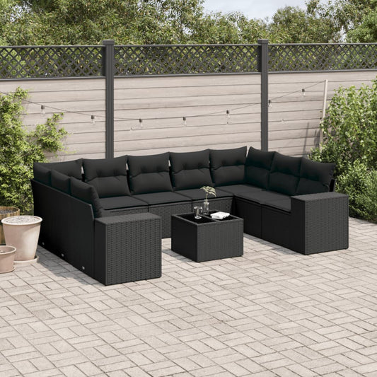 10-tlg. Garten-Sofagarnitur mit Kissen Schwarz Poly Rattan - Pazzar.ch