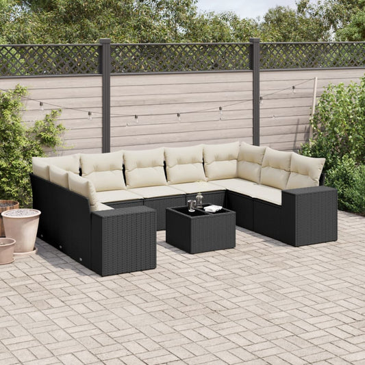 10-tlg. Garten-Sofagarnitur mit Kissen Schwarz Poly Rattan - Pazzar.ch