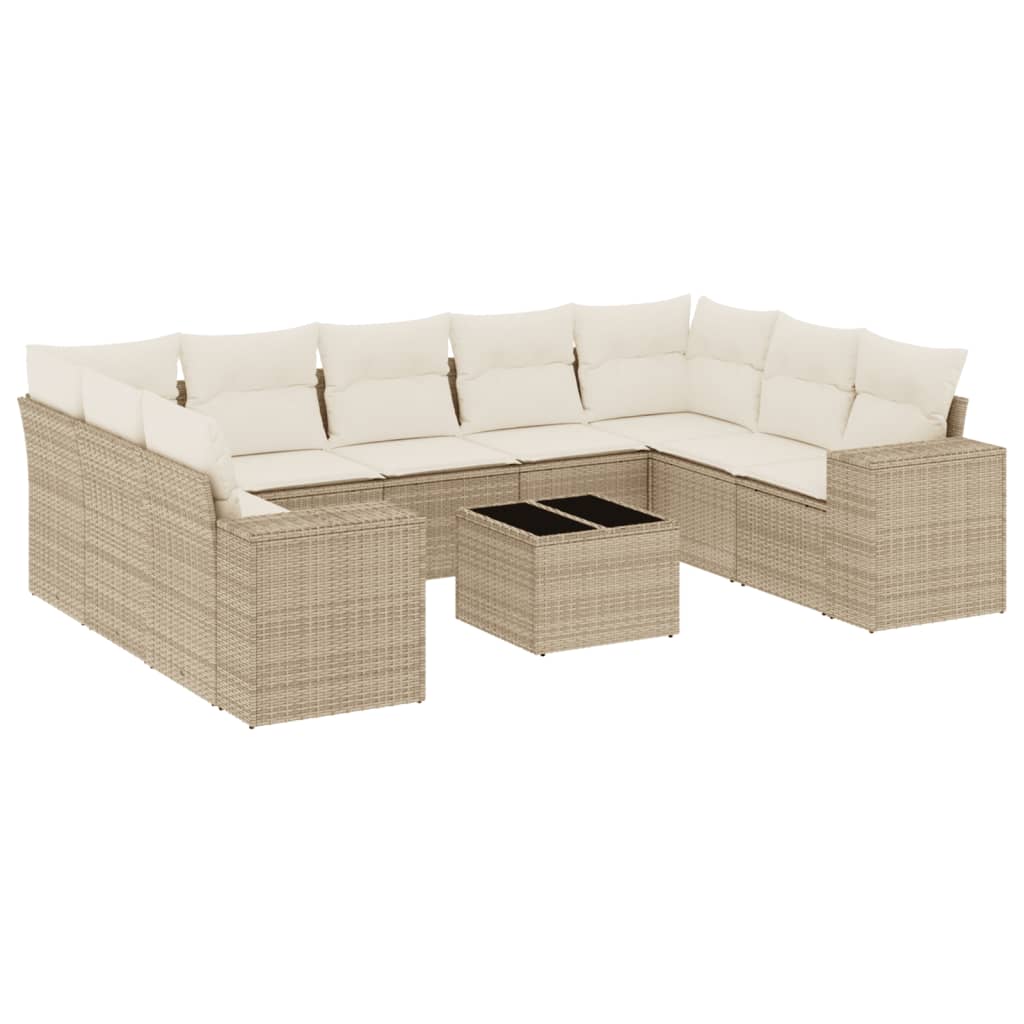 10-tlg. Garten-Sofagarnitur mit Kissen Beige Poly Rattan - Pazzar.ch