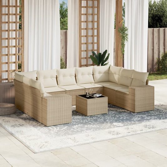 10-tlg. Garten-Sofagarnitur mit Kissen Beige Poly Rattan - Pazzar.ch