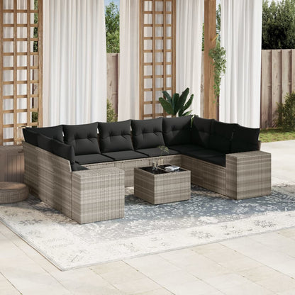 10-tlg. Garten-Sofagarnitur mit Kissen Hellgrau Poly Rattan - Pazzar.ch