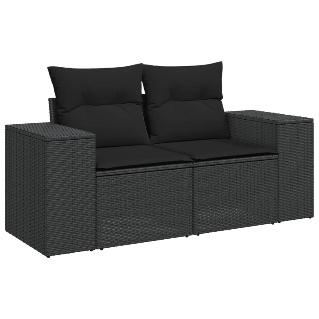 10-tlg. Garten-Sofagarnitur mit Kissen Schwarz Poly Rattan