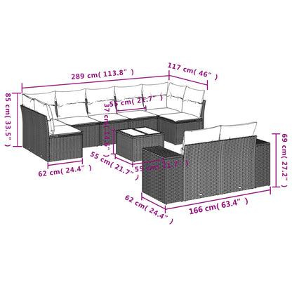 10-tlg. Garten-Sofagarnitur mit Kissen Schwarz Poly Rattan - Pazzar.ch