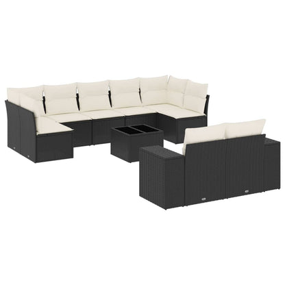 10-tlg. Garten-Sofagarnitur mit Kissen Schwarz Poly Rattan - Pazzar.ch