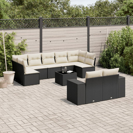 10-tlg. Garten-Sofagarnitur mit Kissen Schwarz Poly Rattan - Pazzar.ch