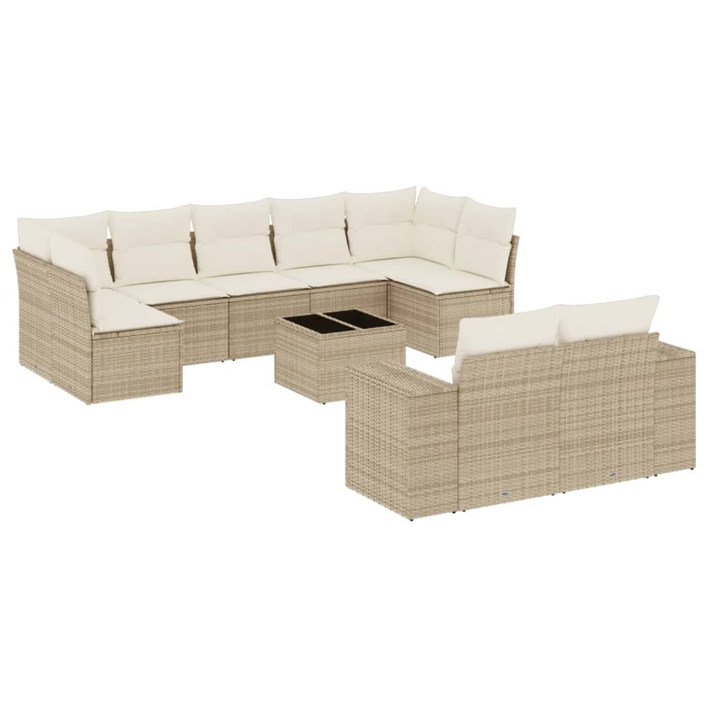 10-tlg. Garten-Sofagarnitur mit Kissen Beige Poly Rattan - Pazzar.ch